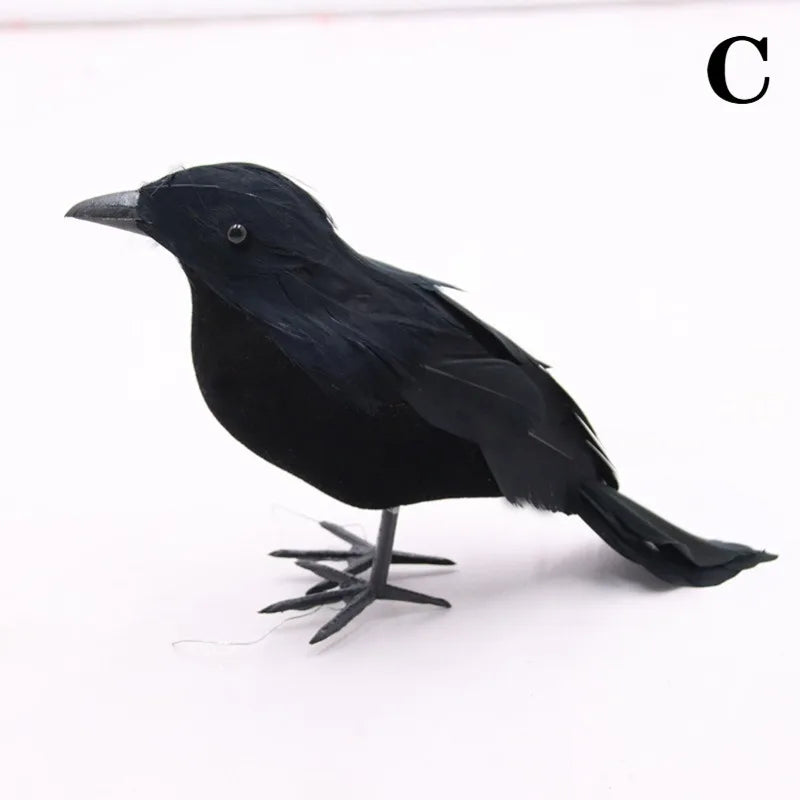 Realistic Black Crow Halloween Decoration – Flocked Feather Prop
