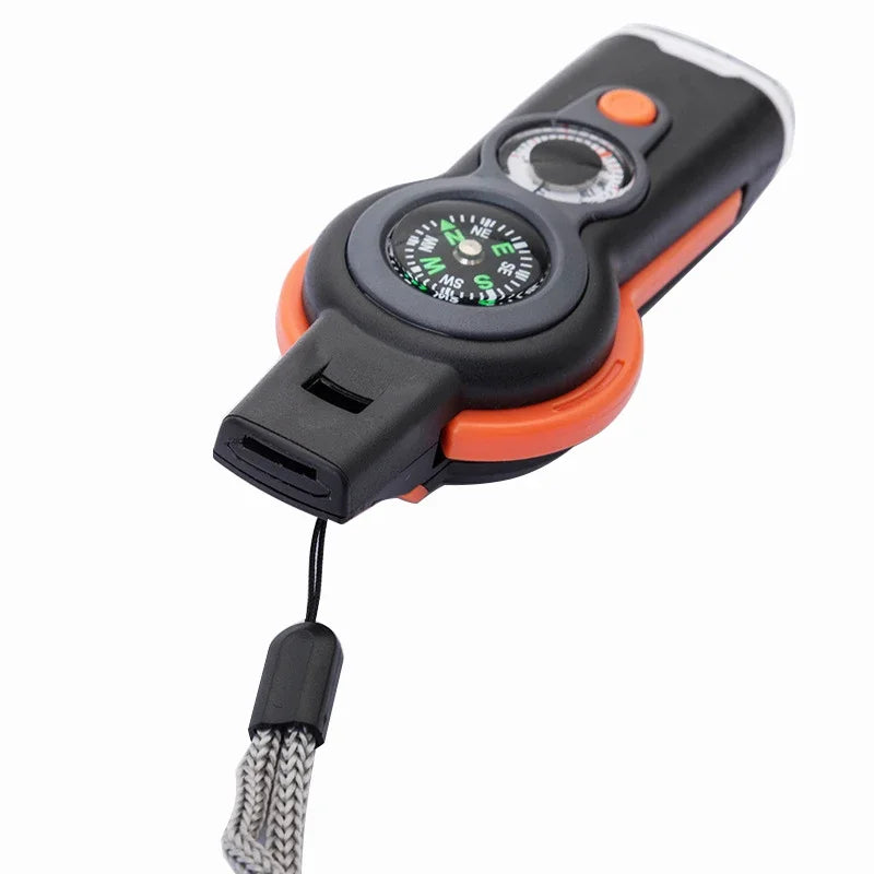 7-in-1 Multi-functional Whistle Outdoor Compass Thermometer LED Light Survival Flashlight Reverse Mirror Magnifying Glass Peaceful Pleasures Health and Wellness