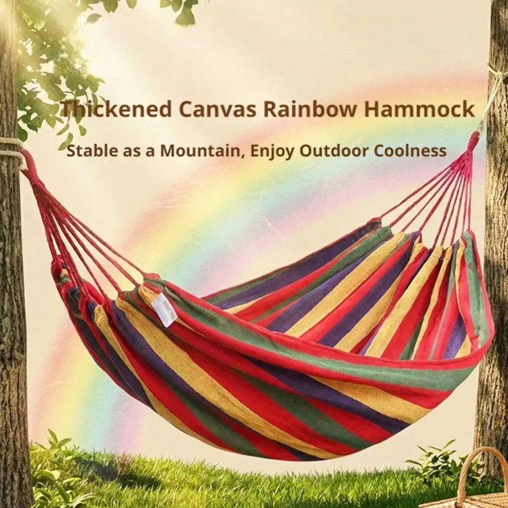 Outdoor Hammock Portable Camping Hammock Durable Canvas Hanging Bed Soft Breathable 2 Person Hammock Garden Backyard Travel Peaceful Pleasures Health and Wellness