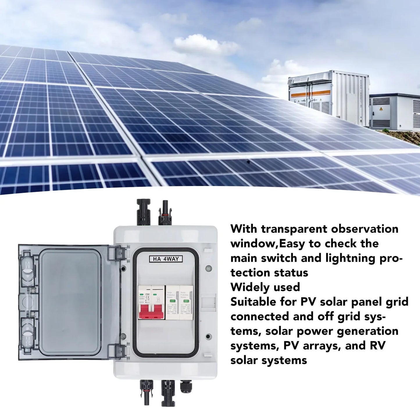 PV Combiner Box IP65 Waterproof Solar Photovoltaic DC500V 32A Circuit