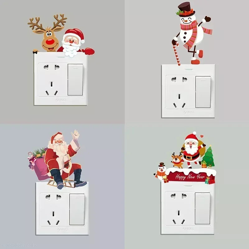 Christmas Wall Switch Stickers – Removable Festive PVC Decals