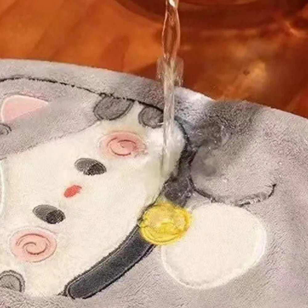 Cute Cat Hand Towel Quick Drying Kitchen Cleaning Rag Coral Velvet Cartoon Animal Absorbent Bathroom Hanging Towel Home Supplies Peaceful Pleasures Health and Wellness