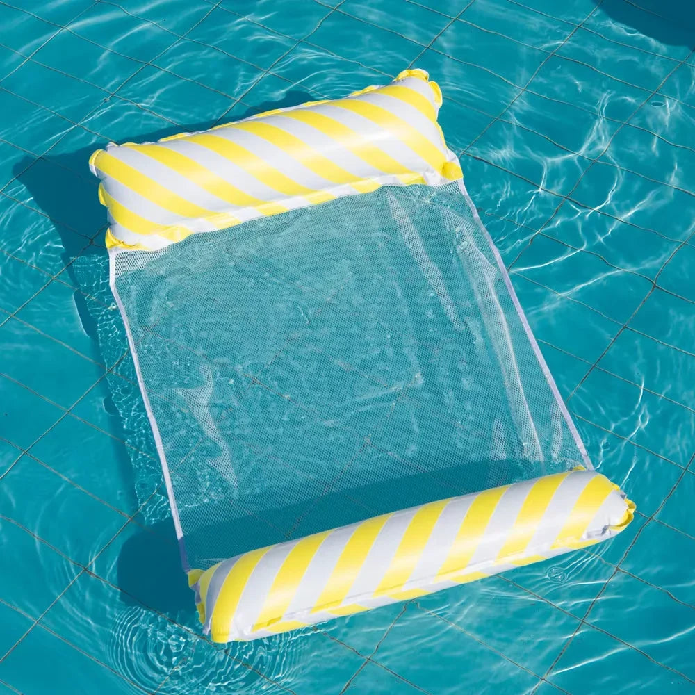 Foldable Striped Inflatable Pool Lounge Chair | Net Backrest