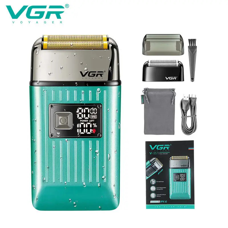 VGR Men's Razor IPX6 Body wash professional intelligent digital display multi-functional shaving sculpting hair trimmer V-357 Peaceful Pleasures Health and Wellness V-357green