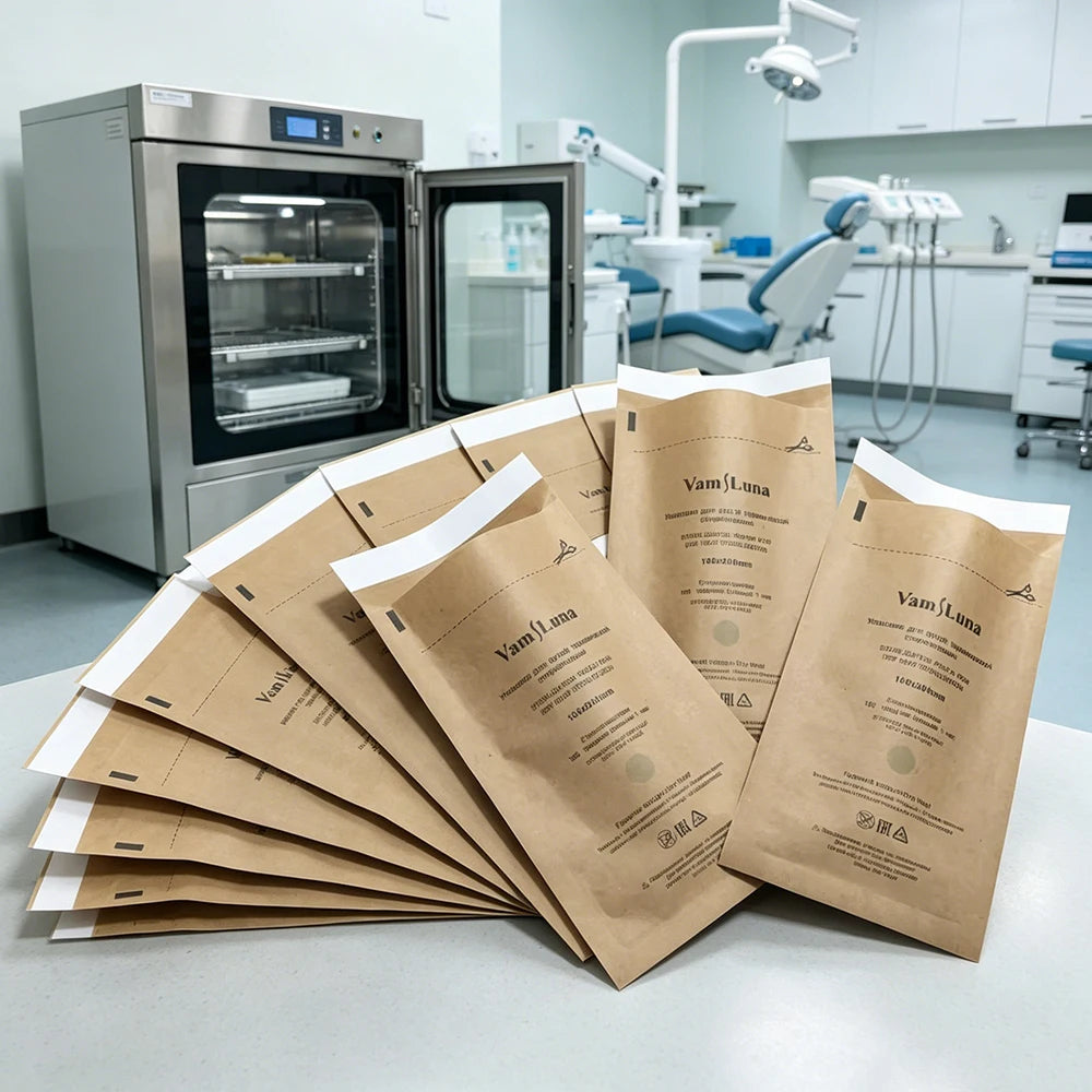 100-Pack Self-Sealing Kraft Sterilization Pouches 100x200mm
