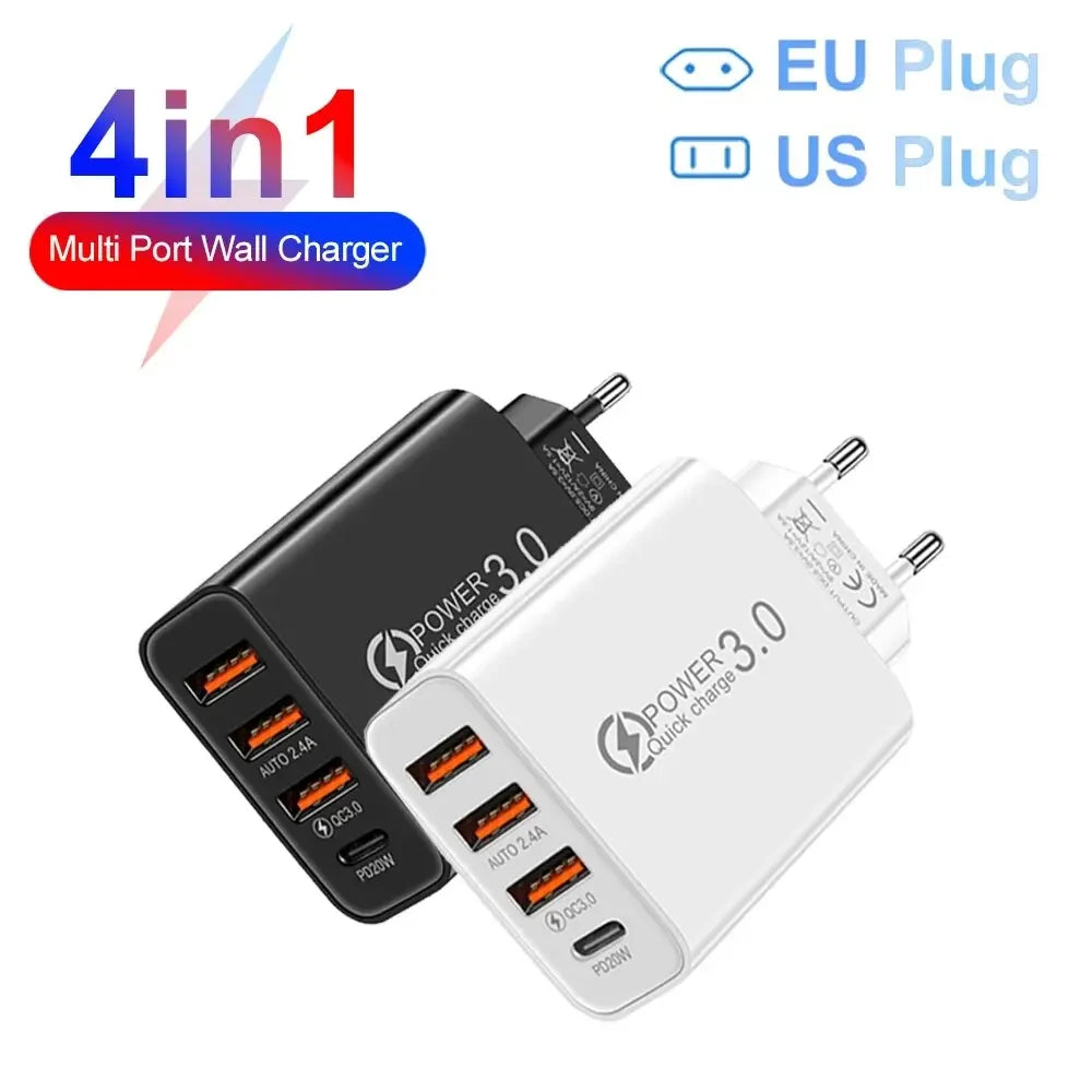 48W 4-Port USB Wall Charger – USB-C & USB-A for iPhone & Android