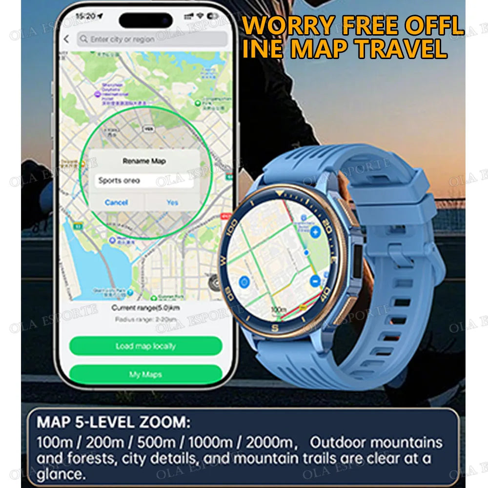 Men Smart Watch 5ATM Waterproof Sports Smartwatch Offline Maps GPS Posiontion Health Monitor Outdoor Flashlight Calls Watch Hw12 Peaceful Pleasures Health and Wellness