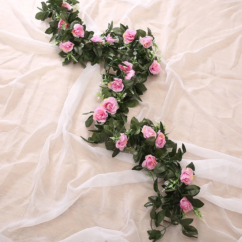 Silk Artificial Rose Vine Garland | Hanging Fake Flower Wall Decor