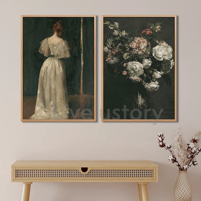 Moody Victorian Paintings Prints Vintage Dark Academia Aesthetic Decor Floral Poster Skeleton Canvas Painting Gallery Wall De Peaceful Pleasures Health and Wellness
