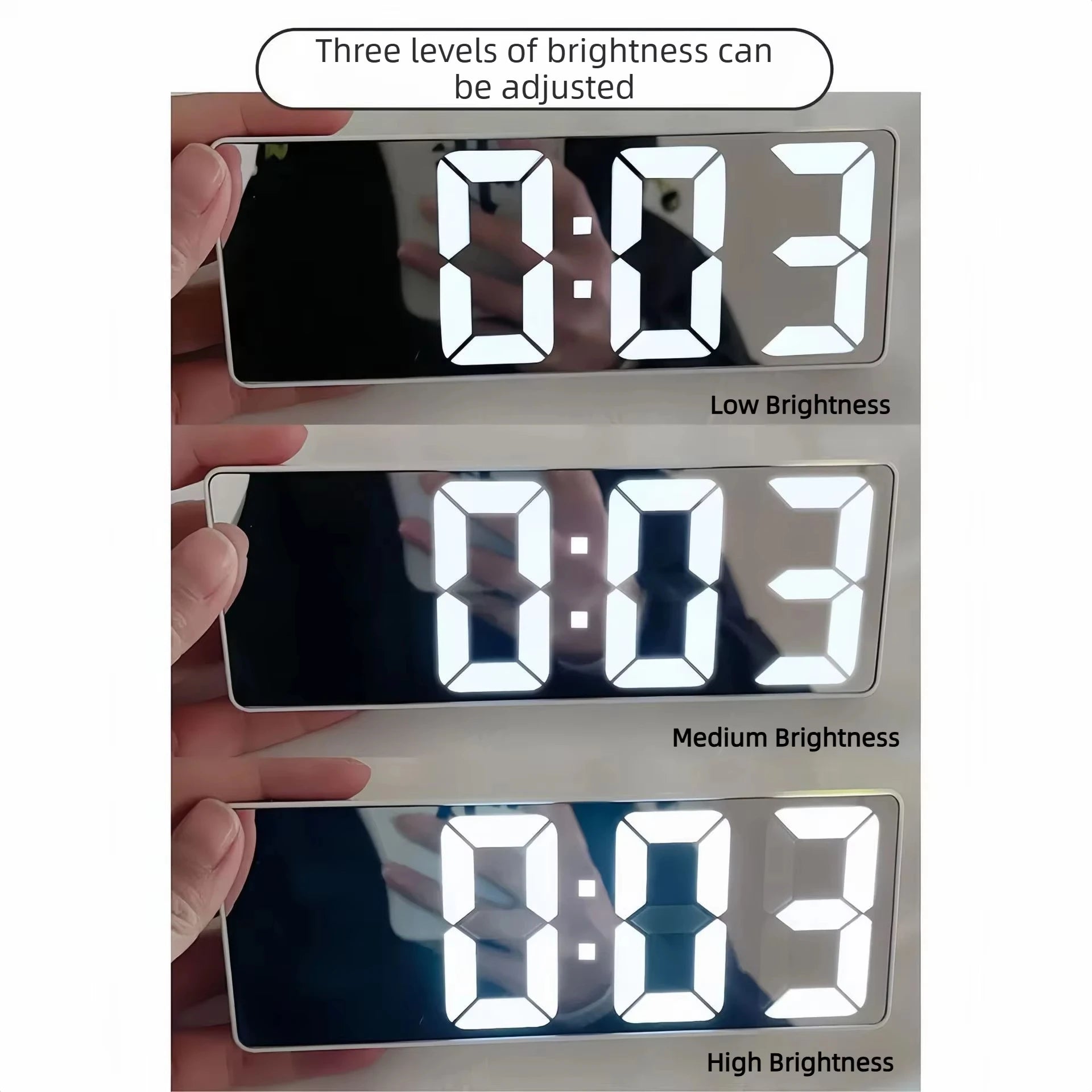 LED Mirror Digital Alarm Clock Silent Luminous Electronic Desktop Bedside Clock Student Ornament Black White Peaceful Pleasures Health and Wellness