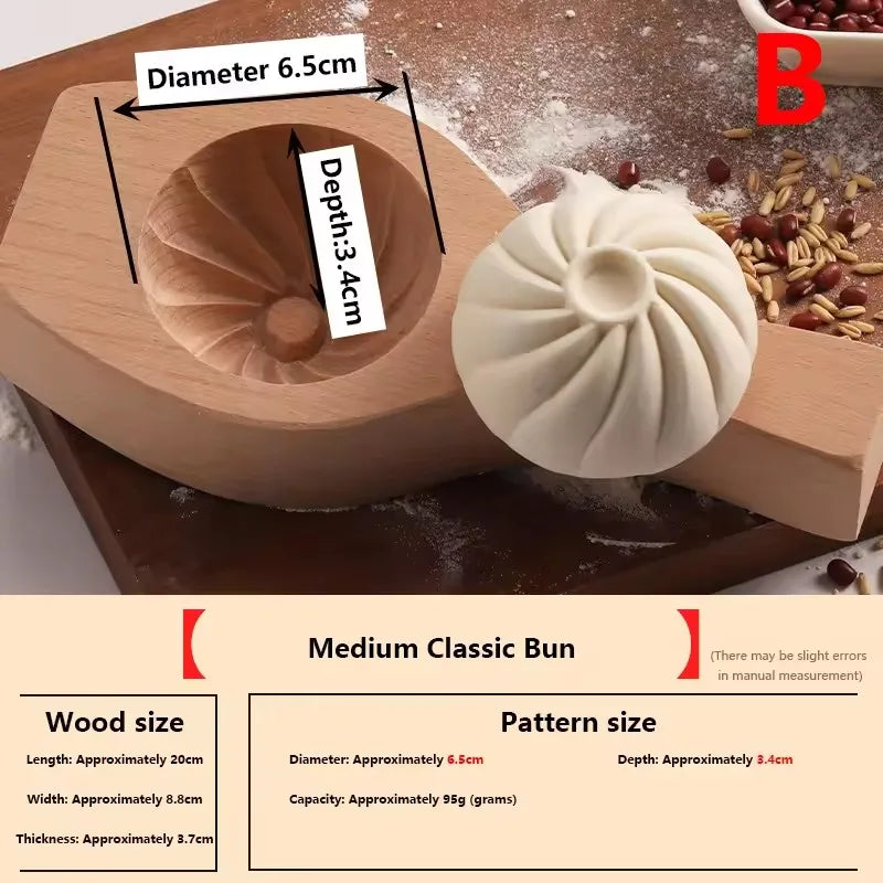 1pc 3D Wood Steamed Bread Mold Thickening Carved Creative Steamed Stuffed Bun Pastry Press Mould Family DIY Handmade Baozi Maker Peaceful Pleasures Health and Wellness B