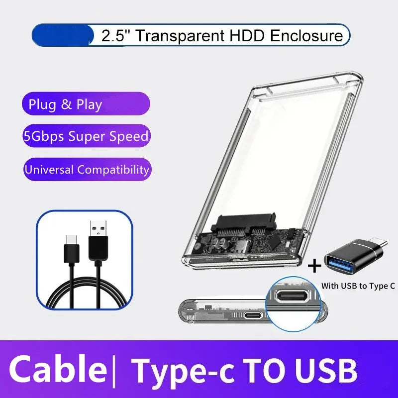Transparent External Hard Drive Case 2.5 Inch HDD SSD Case Micro-B To USB3.1 4TB Drive Housing Compatible UASP SATA III Laptop Peaceful Pleasures Health and Wellness USB C-USB A OTG