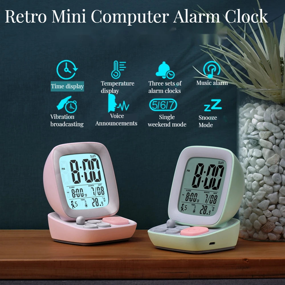 Small Computer Charging Alarm Clock Children's Style Digital Display Small Night Light Simple Student Alarm Clock Peaceful Pleasures Health and Wellness