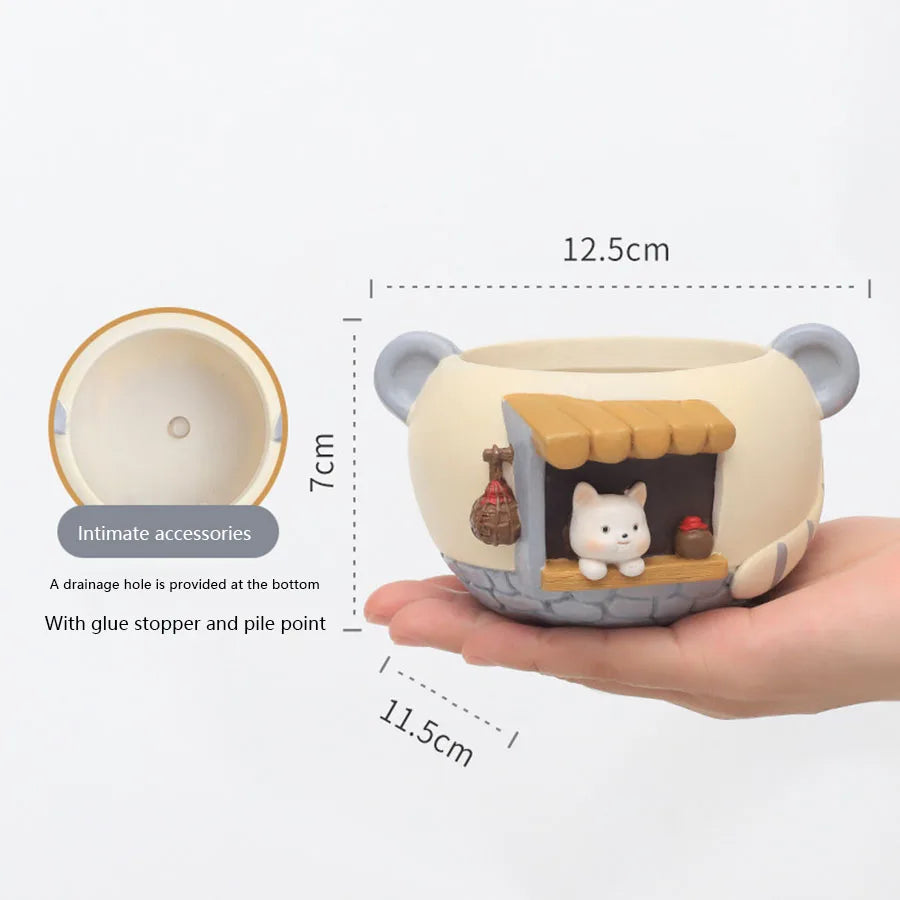 Cartoon Animal Resin Succulent Planter | Cute Desktop Flower Pot