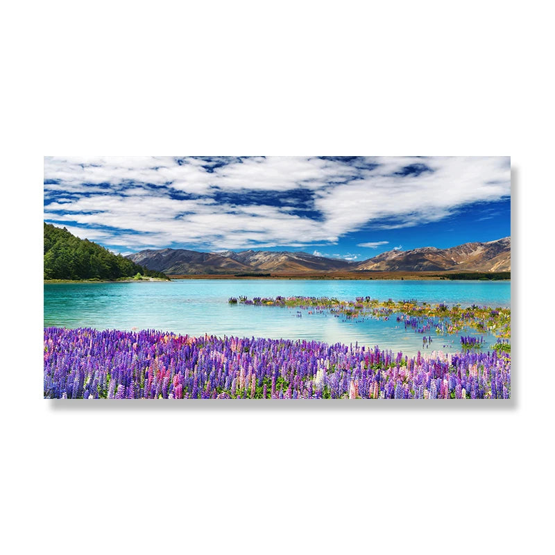 Lake Tekapo New Zealand Landscape Picture Canvas Painting Wall Art Lupin Flower Nature Mountain Posters Prints Living Room Decor Peaceful Pleasures Health and Wellness w3739 flower-2 50x100cm