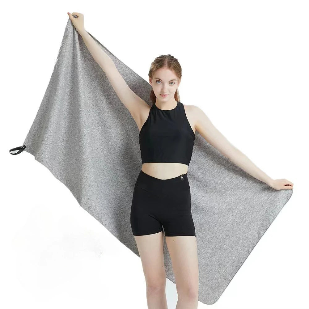 Ultra-fine Fiber Cationic Quick-drying Sports Towel Outdoor Fitness Water-absorbing Towel Sweat-wiping Towel Peaceful Pleasures Health and Wellness Gray 80x160cm