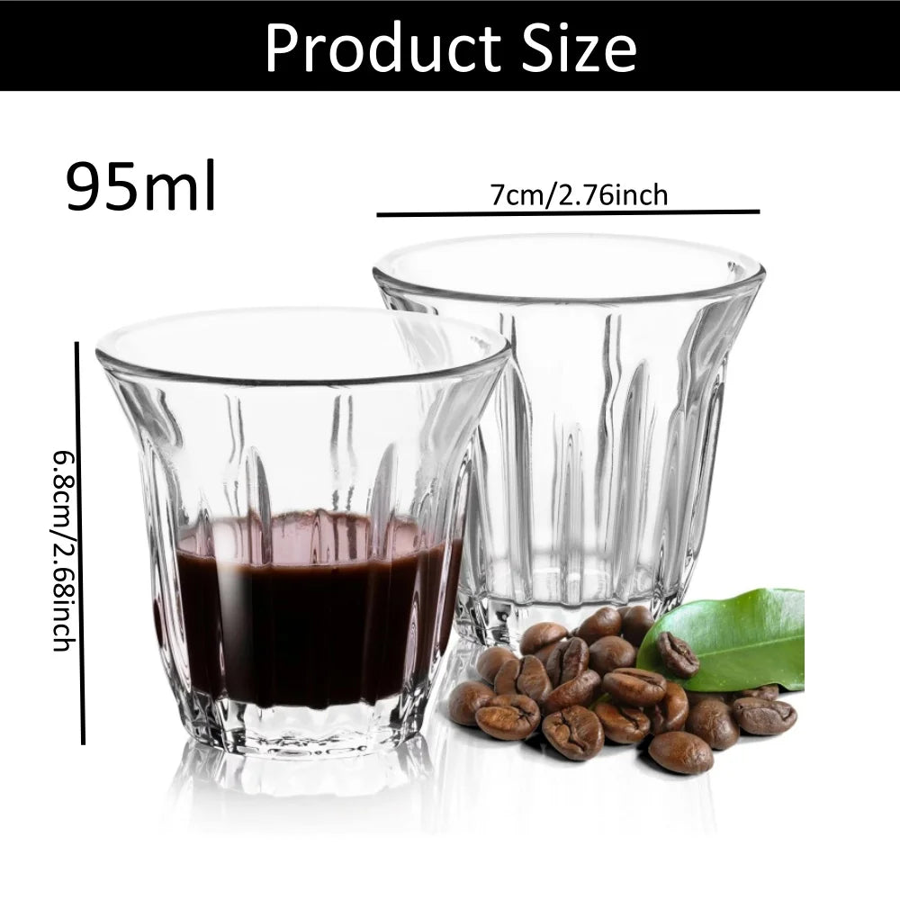 2 Pcs Wide Mouth Striped Espresso Cups, 95ml/120ml/150ml/200ml Insulated Shot Glasses, Coffee Cup Peaceful Pleasures Health and Wellness 2Pcs Clear 95ml 95-200ml