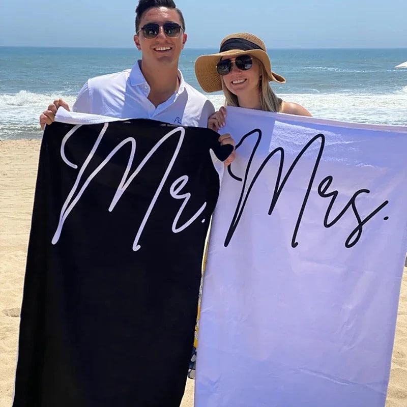 Mr & Mrs Newlywed Beach Towel | Wedding Honeymoon Gift Couples Beach Towel Peaceful Pleasures Health and Wellness