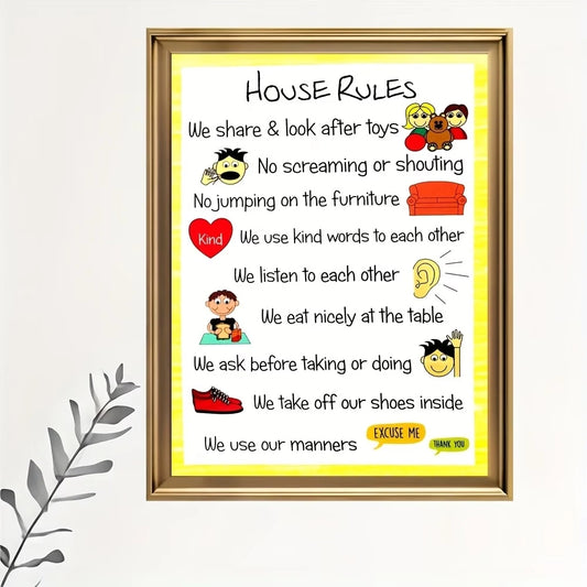 Modern House Rules Behavior Chart Canvas Wall Art Print Canvas Wall Art Peaceful Pleasures Health and Wellness G5402 50x70cm Unframed