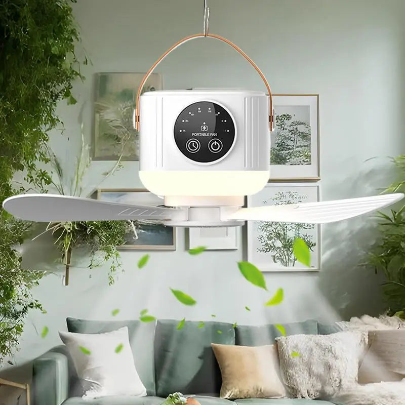 Portable Ceiling Fan with Light & Remote | 3600mAh USB