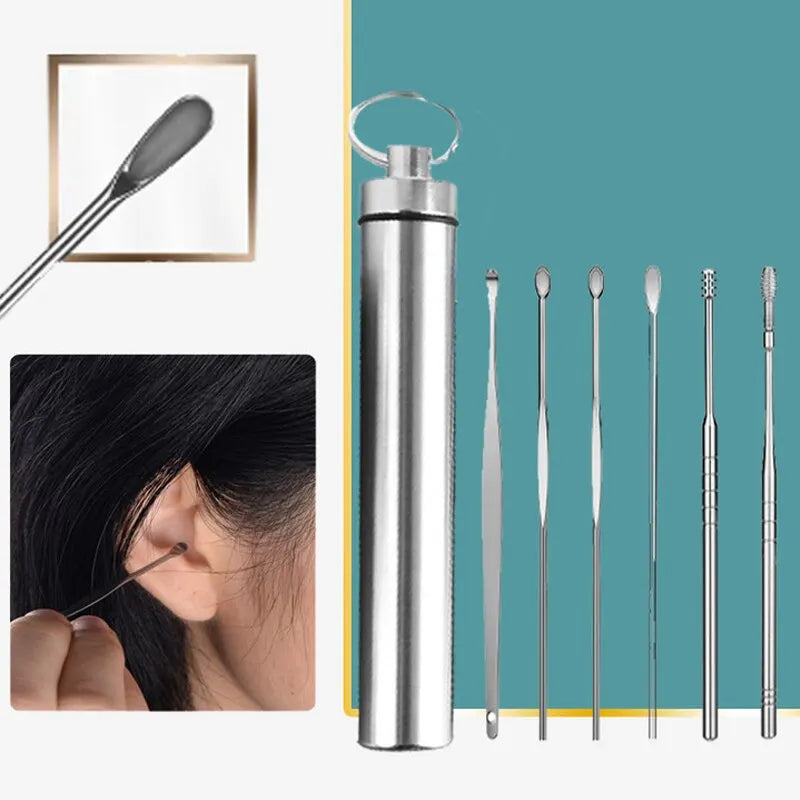 12/6 Piece Earpick Stainless Steel Ear Digging Tool Set Spiral Wax Remover For Perforation Cleaning Kit Cleaning Agent Peaceful Pleasures Health and Wellness