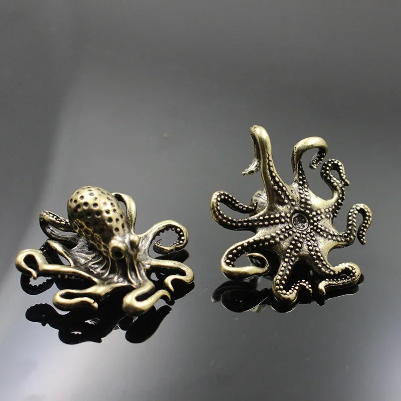 Brass Octopus Figurine - Antique Copper Desk Ornament Peaceful Pleasures Health and Wellness