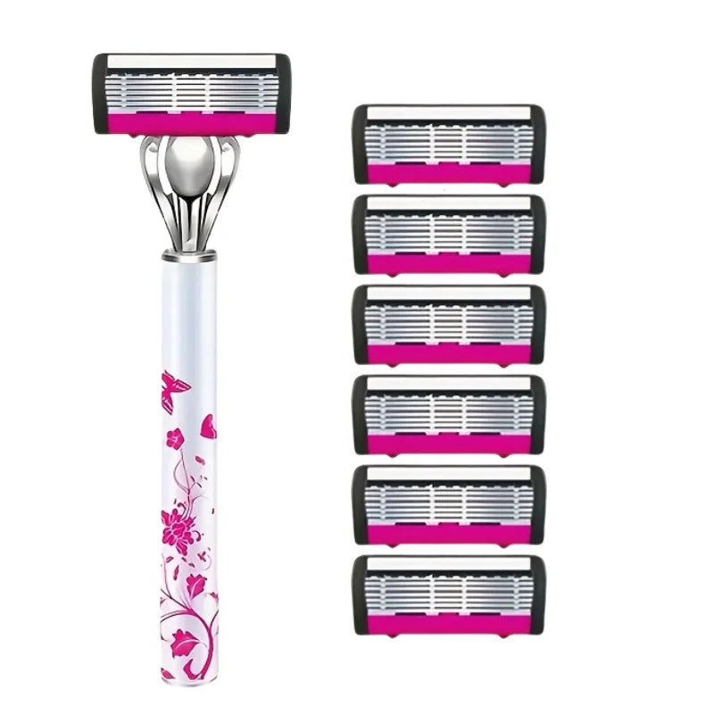 Men's 6-Blade Reusable Razor with Replaceable Head