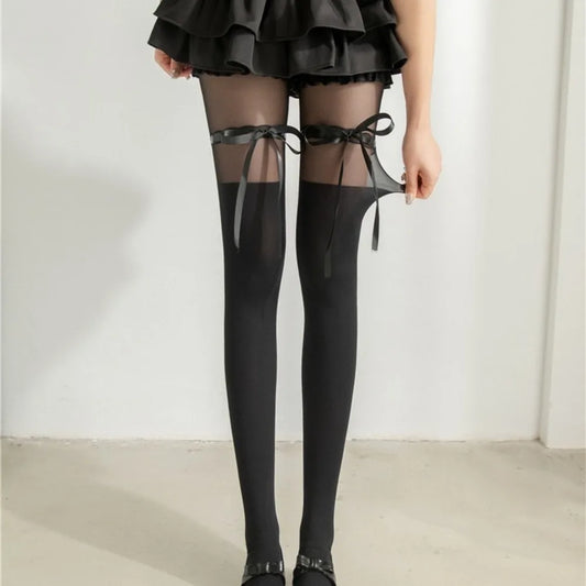 Women's Bowknot High Waist Hollow Pantyhose Thin Tights Fashion Pantyhose Oasis Select