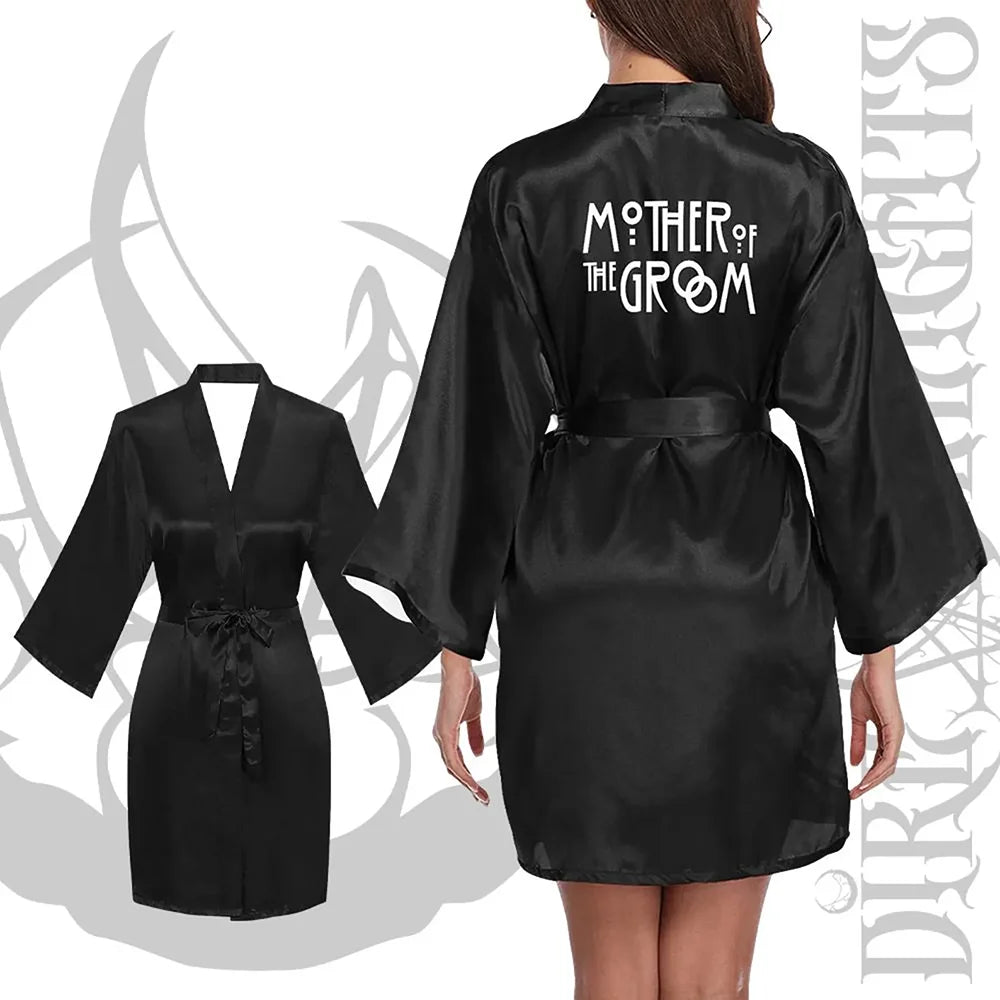 Gothic Bachelorette Satin Robe | Goth Bridal Kimono Gift Bridal Party Robe Peaceful Pleasures Health and Wellness ERobe M