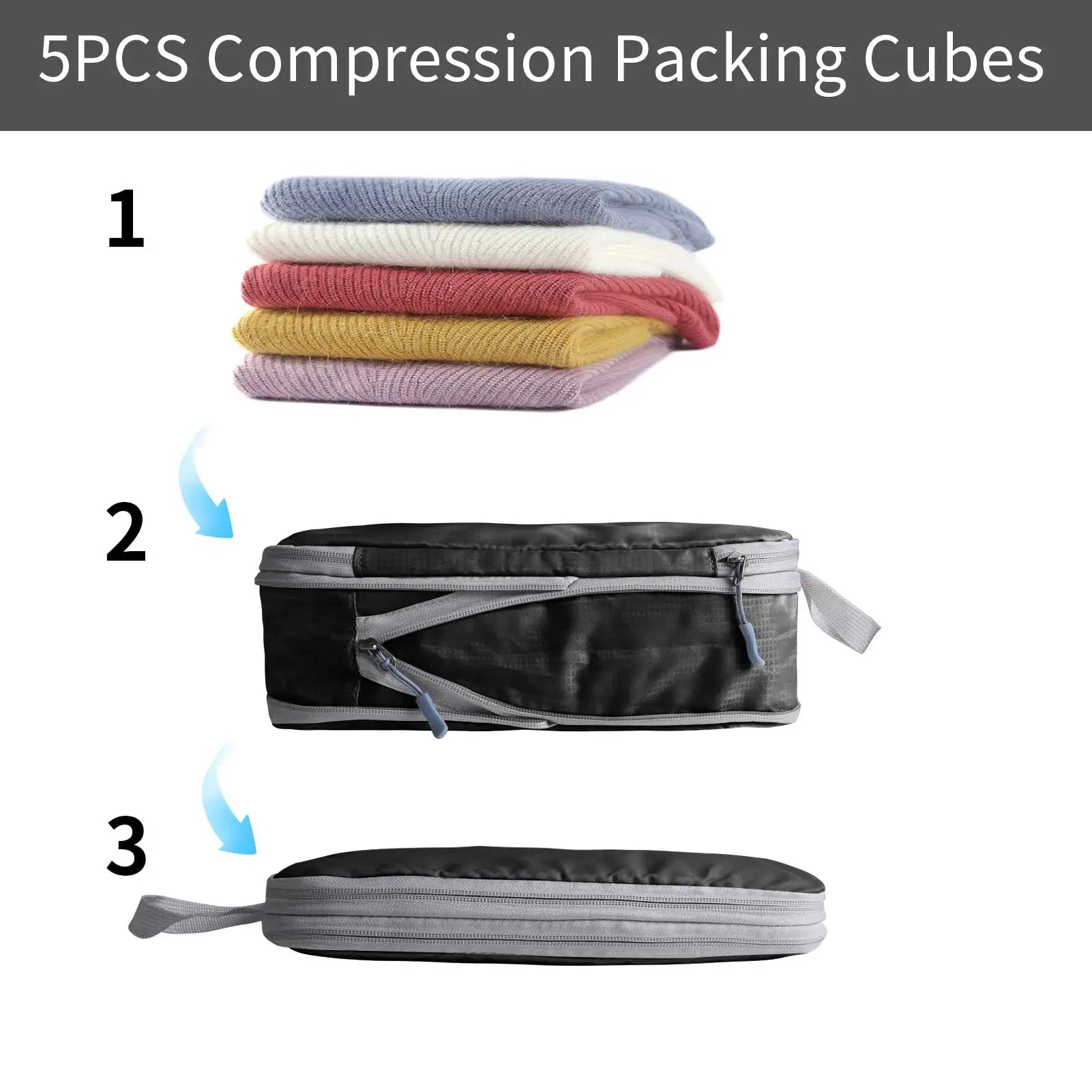 5/8pc Set Compression Packing Cube Extensible Waterproof Organizer Bags for Travel Suitcase Clothing Luggage Sorting W/ Shoe Bag Peaceful Pleasures Health and Wellness