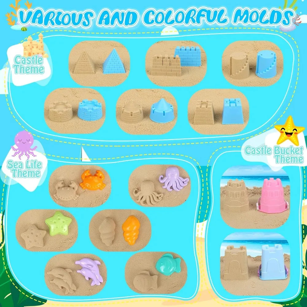 21-Piece Kids Beach Sand Toys Set – Excavator, Castle Molds & Bucket