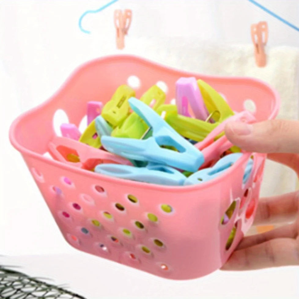 30-Piece Plastic Clothes Pegs Set with Basket | Strong Laundry Clips