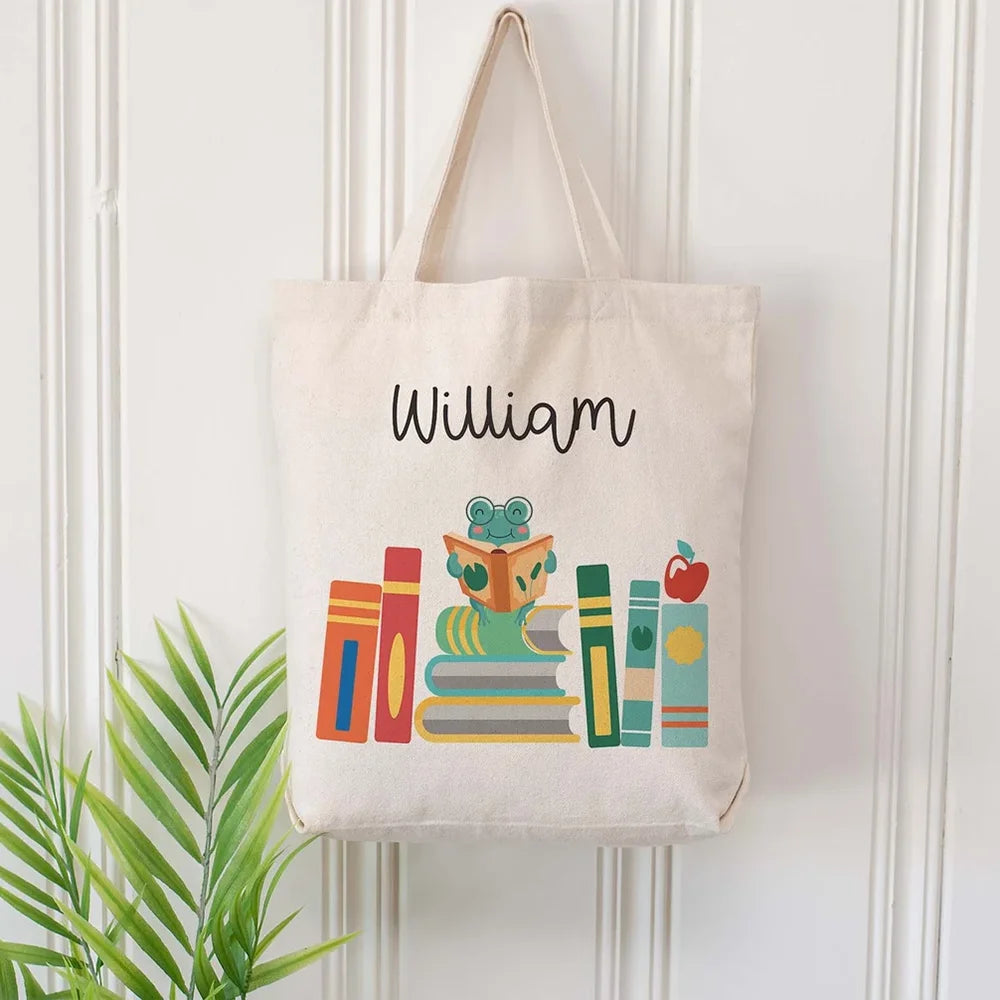 Custom Frog Canvas Tote Bag | Kids Library & Book Bag Gift