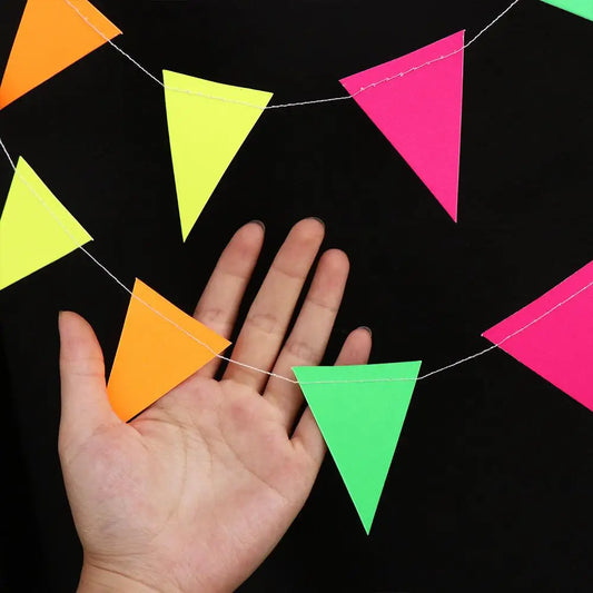2m Neon Fluorescent Garland Banner | UV Glow Party Pennant Party Garland Banner Oasis Select Triangle