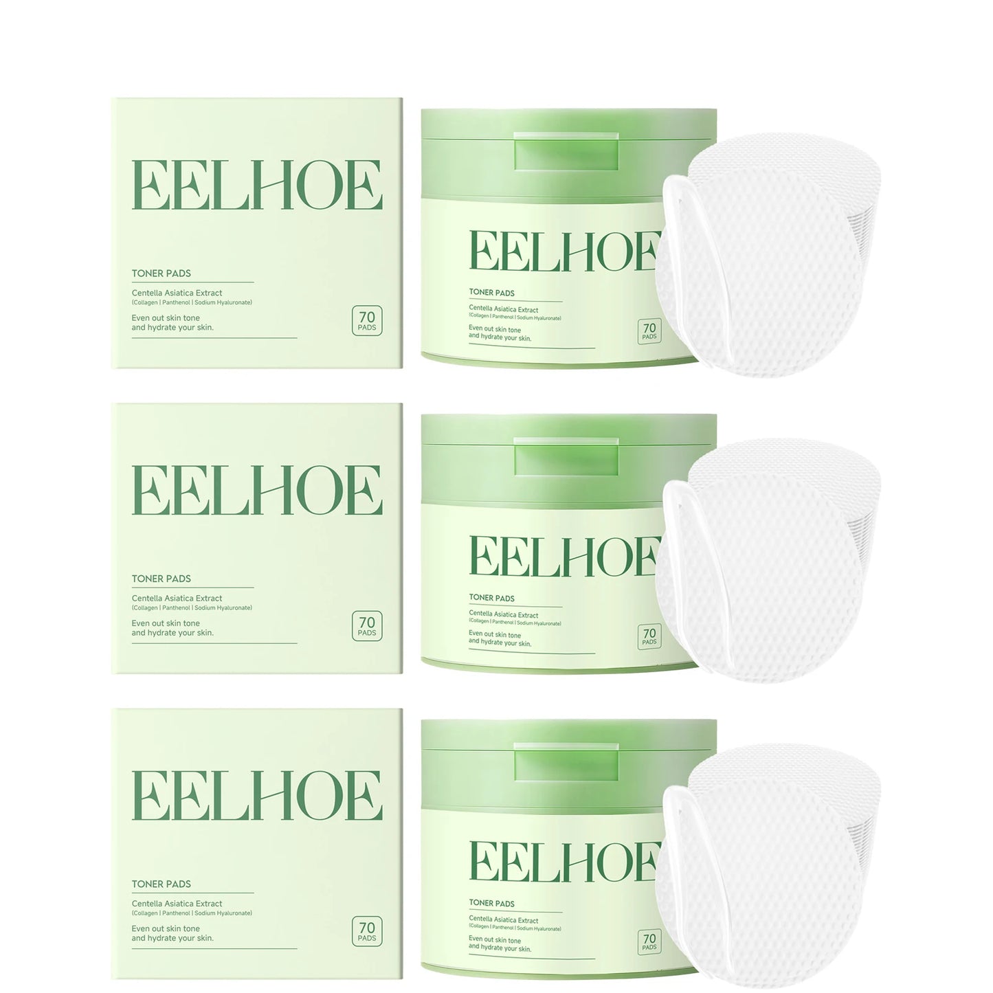 EELHOE Toning Cotton Pads 70pcs – Hydrate, Cleanse & Oil Control Toning Cotton Pads Peaceful Pleasures Health and Wellness 3 x 70pcs Boxed