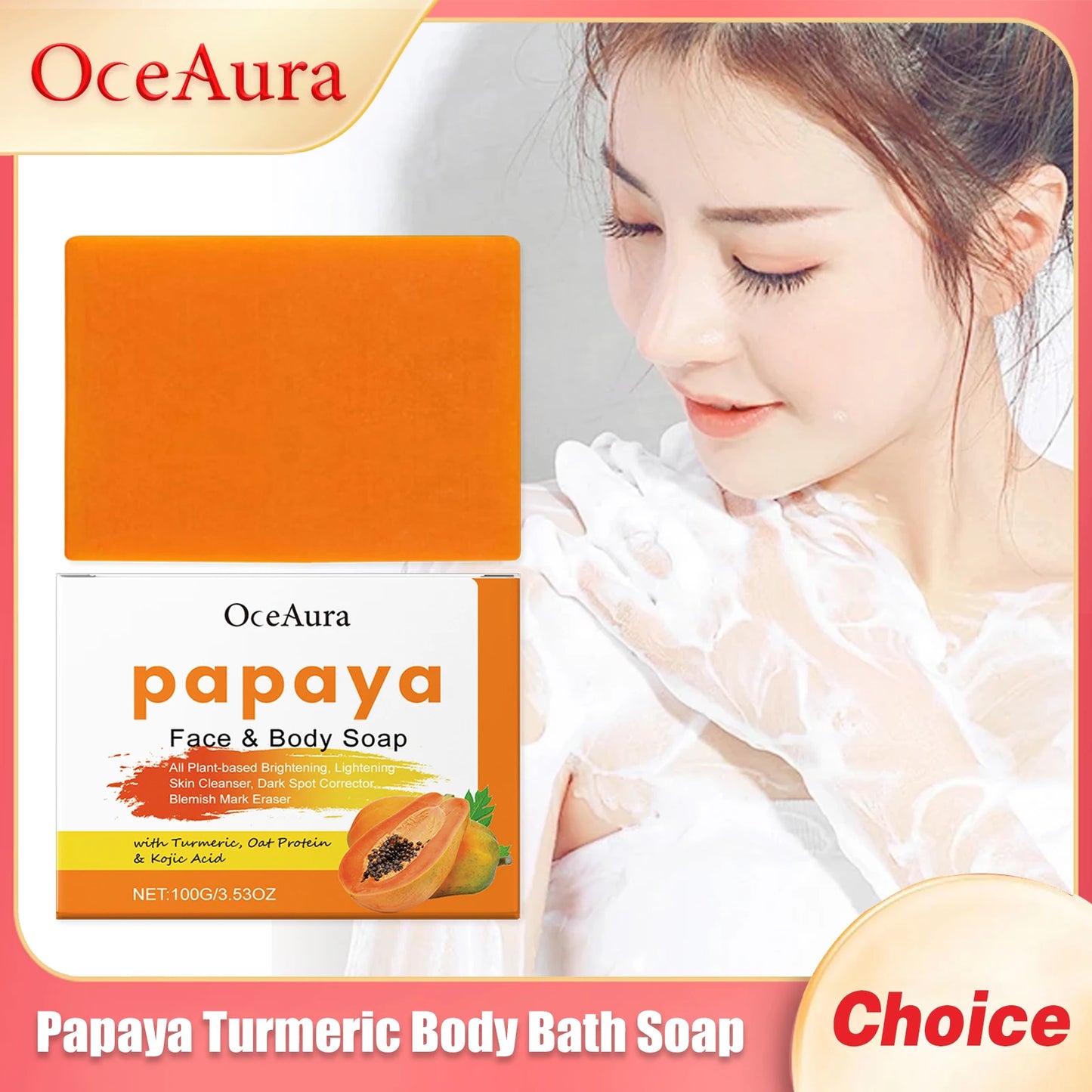 OCEAURA Papaya Turmeric Bath Soap – Nourishing 100g Bar