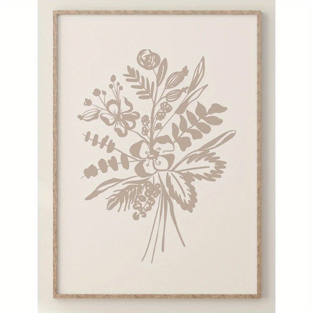 Beige Boho Abstract Plant Canvas Wall Art | Unframed Print