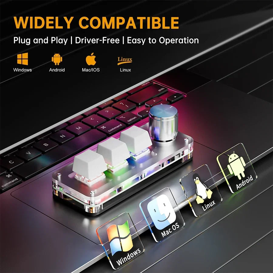 3 Keys 1 Knob Customize Keyboard 2.4G Bluetooth Programming Macro Mechanical Keyboard Hot Plug Keypad Shortcut Key E-sports Game Peaceful Pleasures Health and Wellness