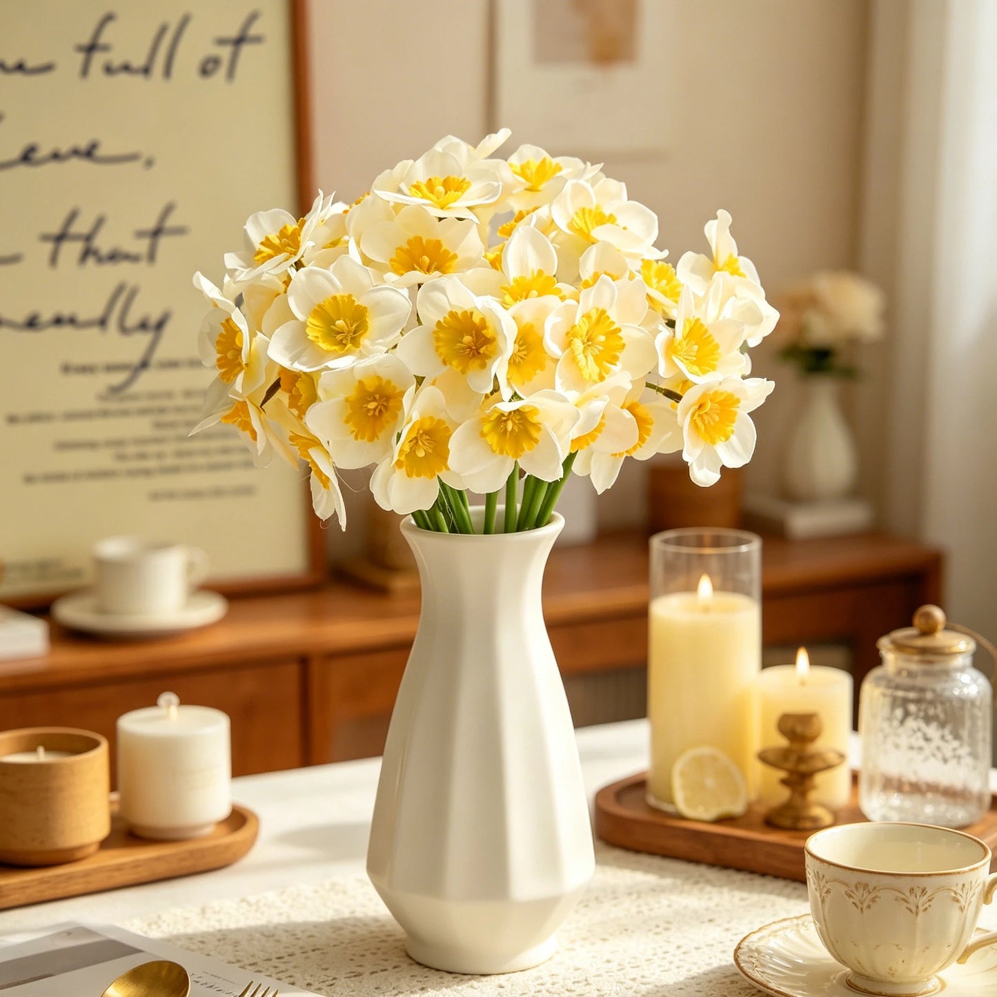 Artificial Silk Narcissus Flower Bouquet – Home & Wedding Decor