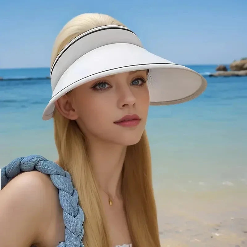Women's Wide Brim UV Sun Visor Hat – Open Top, Foldable