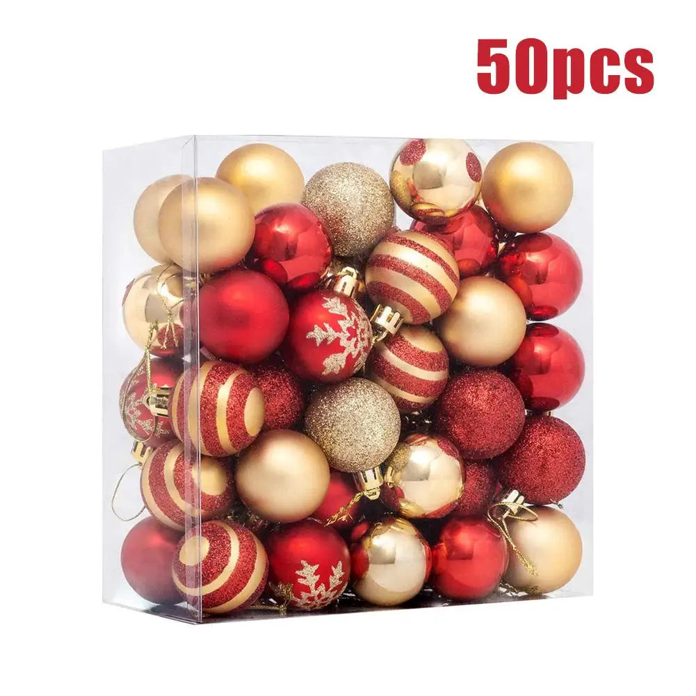 50Pcs Christmas Tree Ball Ornaments Red Gold Baubles Set