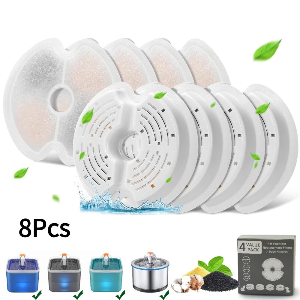 Dog Cat Water Fountain Filter Replacement Kit Pet Drinking Fountain Filters 3 Triple Filtration System Replacement Filters Peaceful Pleasures Health and Wellness 8 Pcs