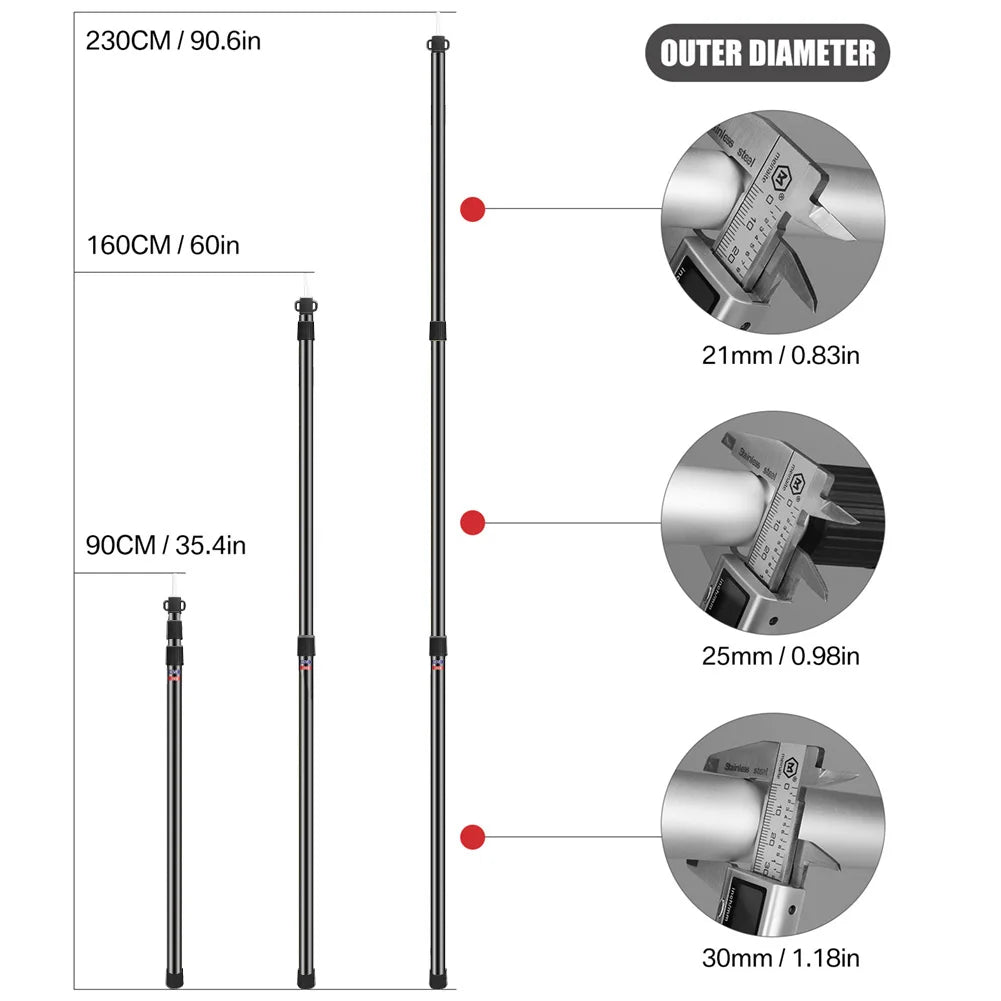 2.3M Aluminum Alloy Adjustable Camping Tarp Poles Telescoping Portable Adjustable Tent Poles for Beach Camping Shelter Awning Peaceful Pleasures Health and Wellness