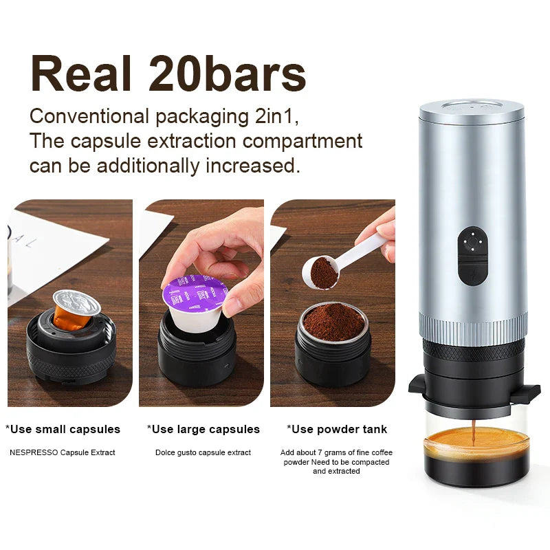 Portable 3-in-1 Espresso Machine 20 Bar USB Car & Camping