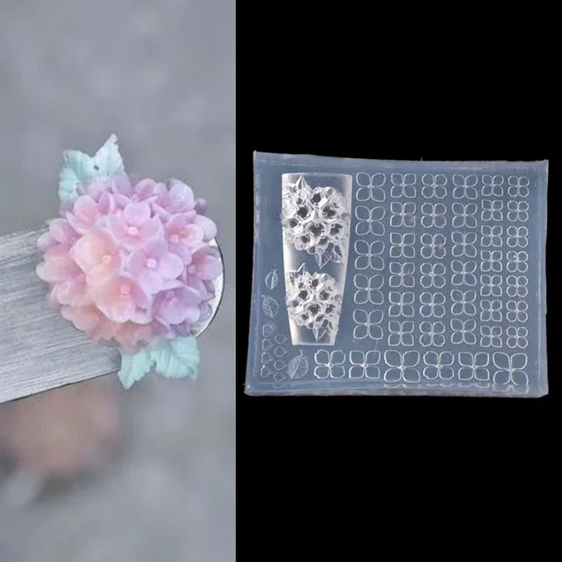 Hydrangea 3D Nail Art Carving Mold Silicone Petal Soft Stamping Plates High Transparency DIY Design Manicure Decor Tools Peaceful Pleasures Health and Wellness