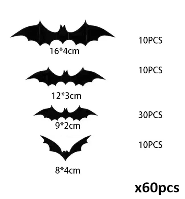 3D Halloween Bat Wall Stickers – Removable Decals 12–72 PCS