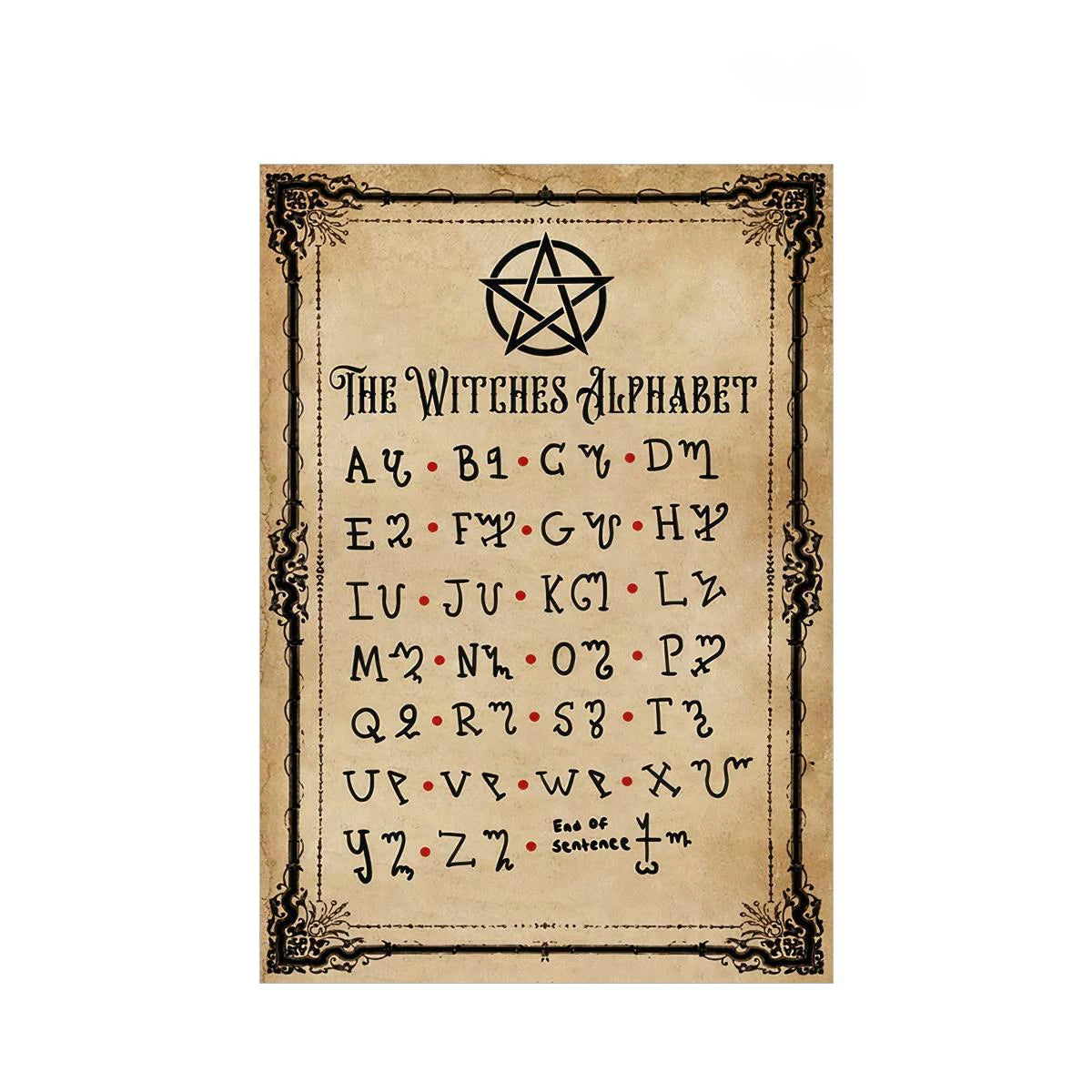 Witches Alphabet Poster, Witch Knowledge Poster, Halloween Canvas Wall Art for Living Room Decor, Home Room Decor Frameless Peaceful Pleasures Health and Wellness ZLH5183 100x150cm No Frame