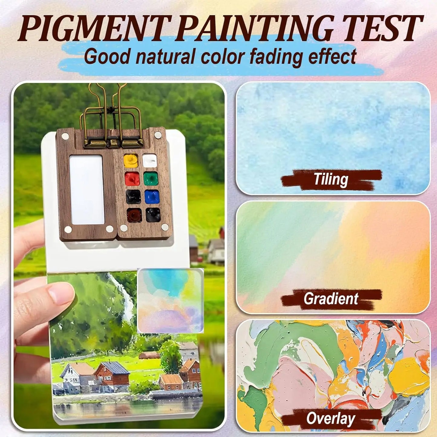 Mini Portable Watercolor Set – 8-Compartment Wooden Palette Kit