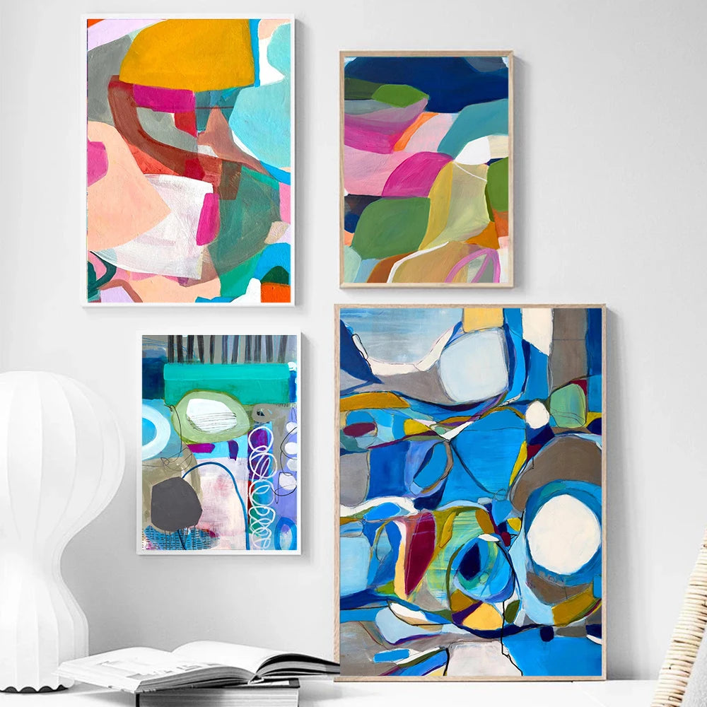 Bold Abstract Blue-Green Purple Pink Vibrant Graffiti Color Block Art Poster Canvas Print Modern Bedroom Gallery Wall Decoration Peaceful Pleasures Health and Wellness