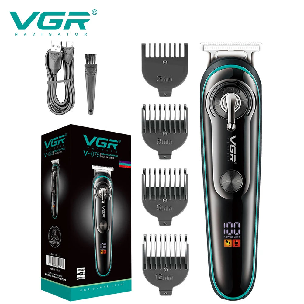 VGR Professional Hair Clipper Men's Waterproof Hair Trimmer Grooming Tools Rechargeable Cordless Hair Clipper for Barber V-075 Peaceful Pleasures Health and Wellness 075 usb